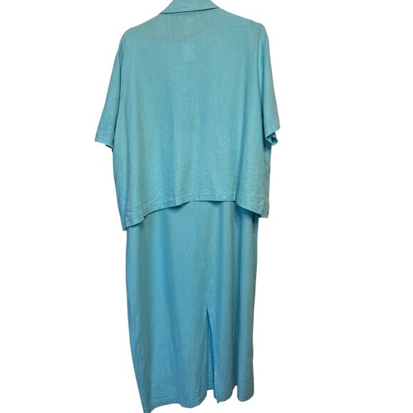 VINTAGE Ultra Dress Size 18W Blue Embroidered Floral Two-Piece Linen/Rayon Set - Picture 3 of 16